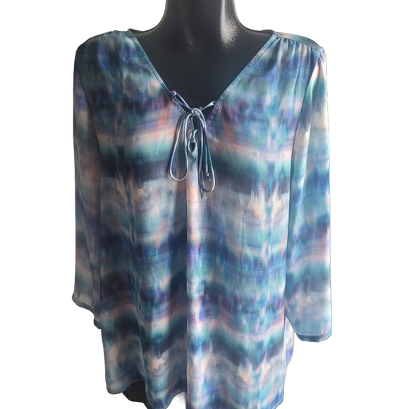 A.n.a Multi Colored Lace Up Neckline Blouse XL - Picture 1 of 7